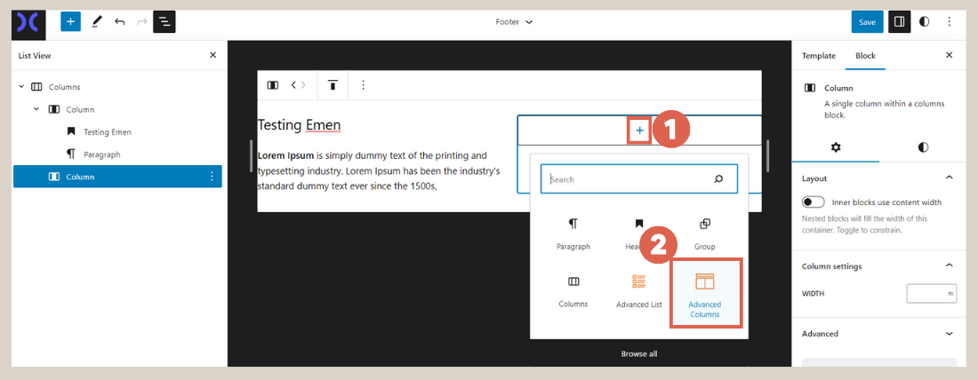 create navigation menu in the footer