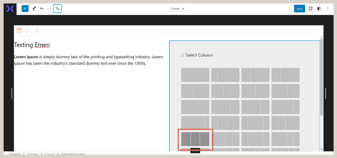 Create navigation menu in the footer