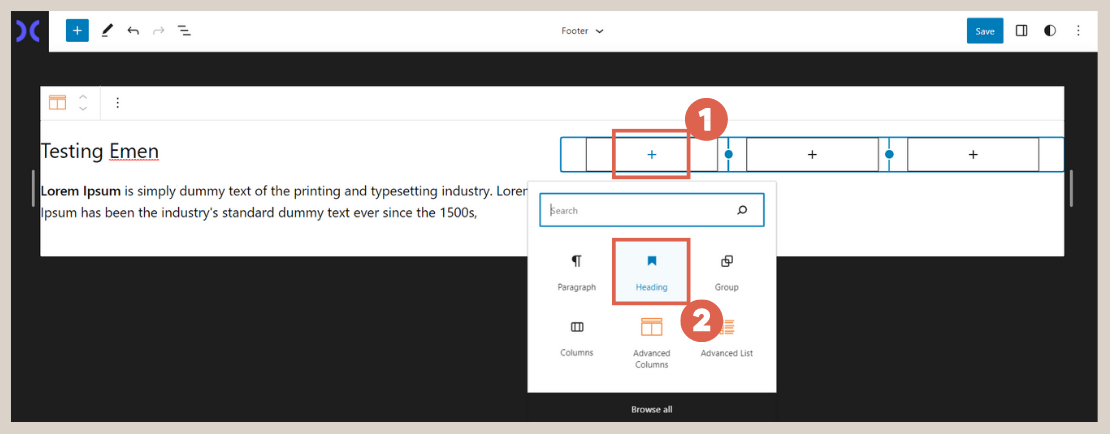 Create navigation menu in the footer
