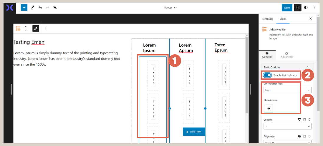 Create navigation menu in the footer