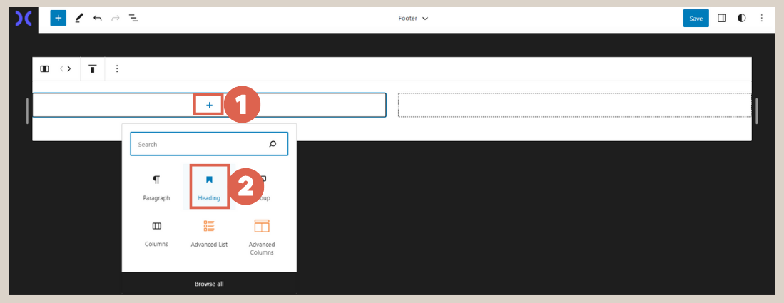 how to create footer using Gutenberg WordPress