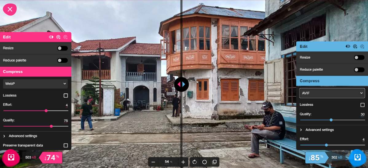 Comparison of image quality between WebP and AVIF using Squoosh