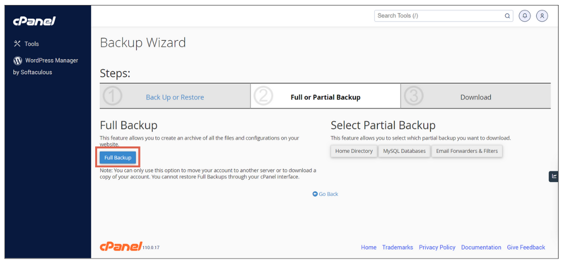 How to Back Up WordPress in cPanel with the Backup Wizard