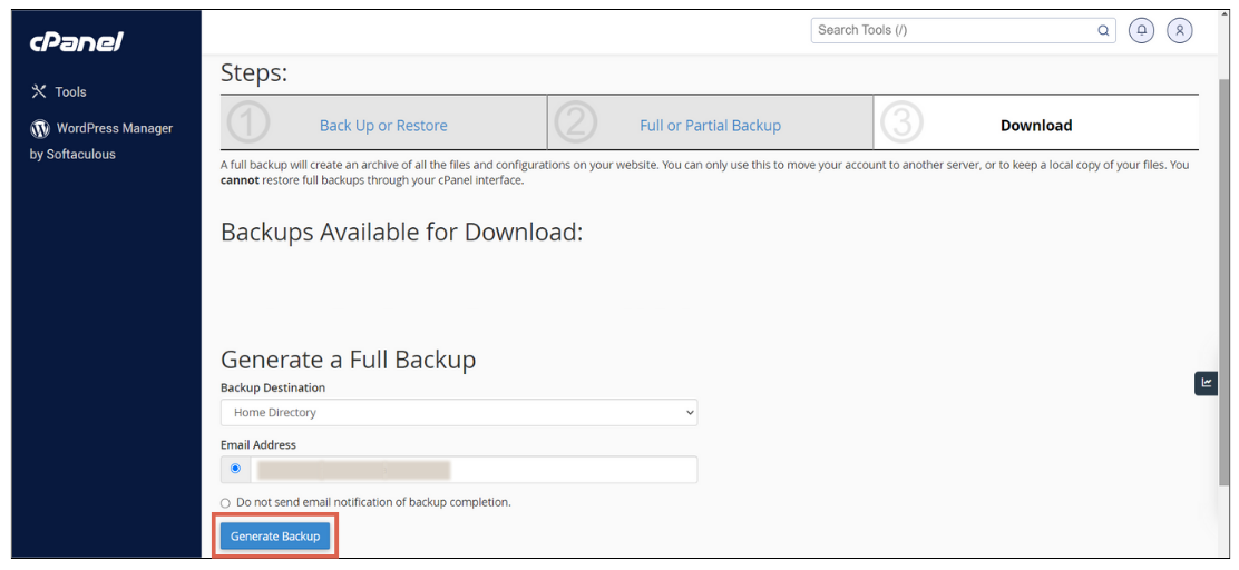 How to Back Up WordPress in cPanel with the Backup Wizard