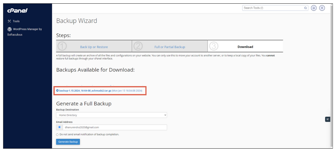 How to Back Up WordPress in cPanel with the Backup Wizard