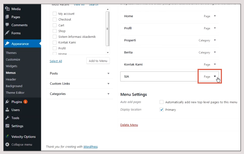 Remove a Navigation Menu in the Classic Editor