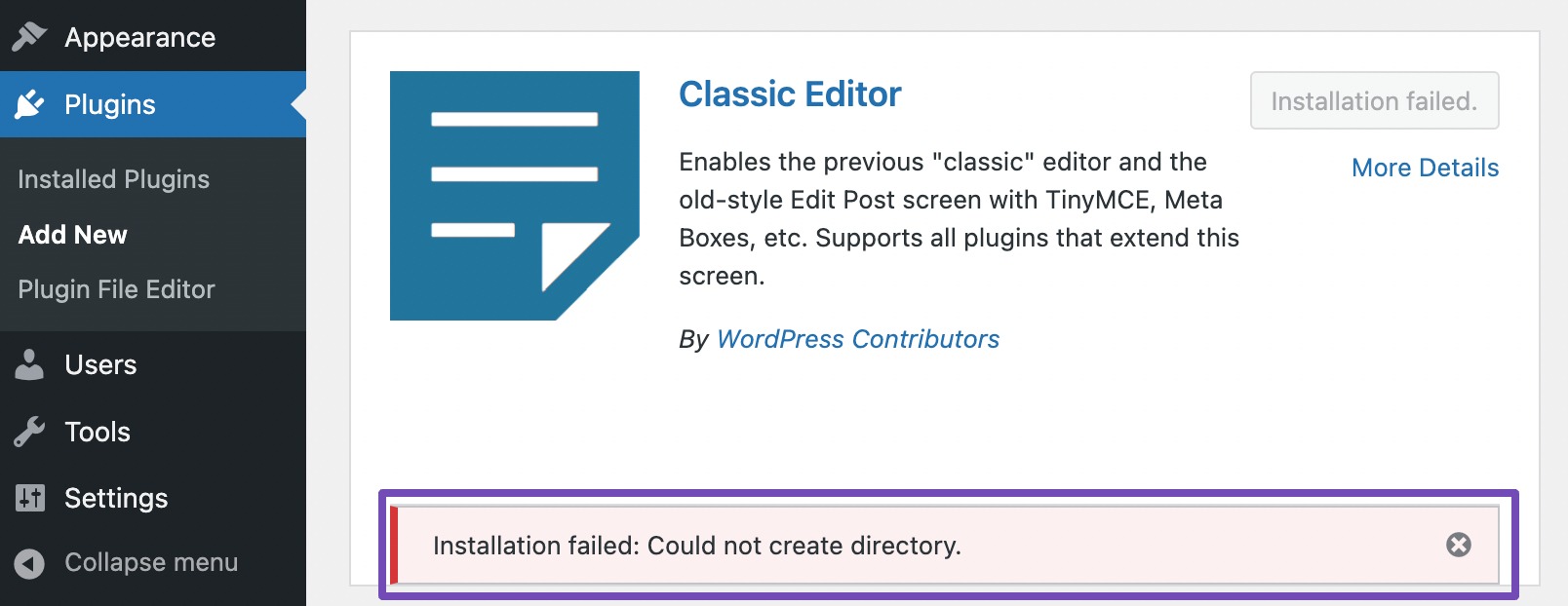 Can't Install Plugins in WordPress