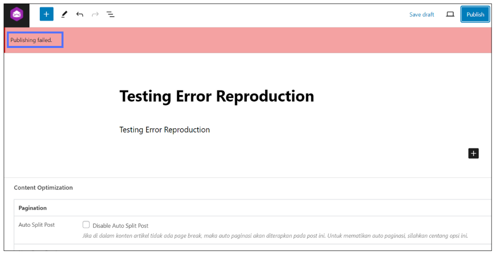 how to fix Error Publishing Failed in WordPress