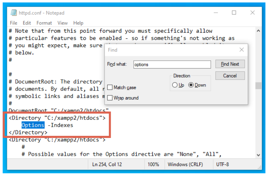 How to Disable Directory Listing Apache XAMPP