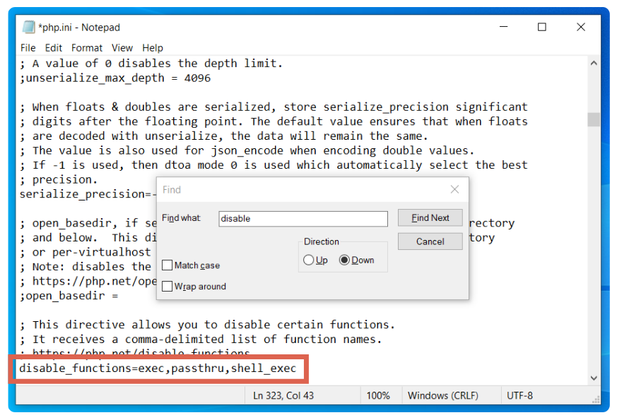 disable_functions = exec,passthru,shell_exec