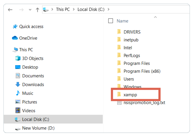 XAMPP folder on local computer
