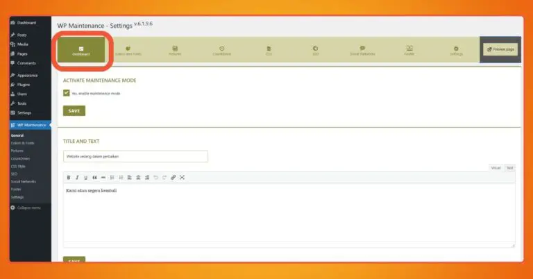 The WP Maintenance plugin page.