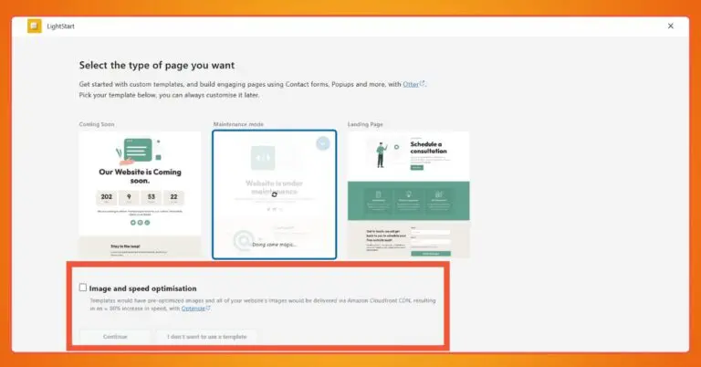 The settings page of the LightStart plugin.
