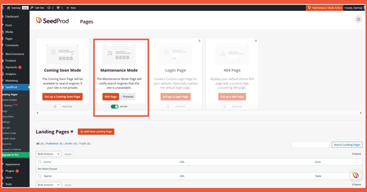 Maintenance mode dengan SeedProd