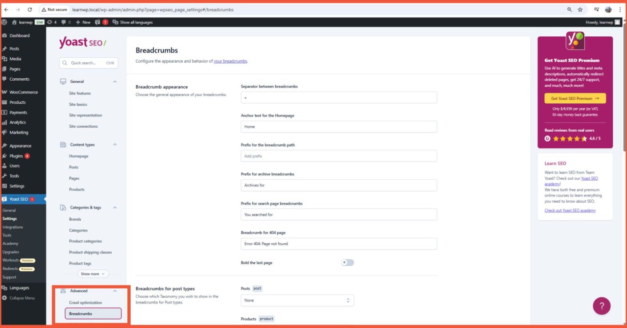 Setting Breadcrumbs Yoast SEO