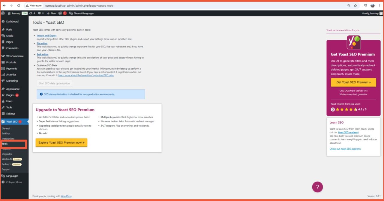 Setting tools Yoast SEO