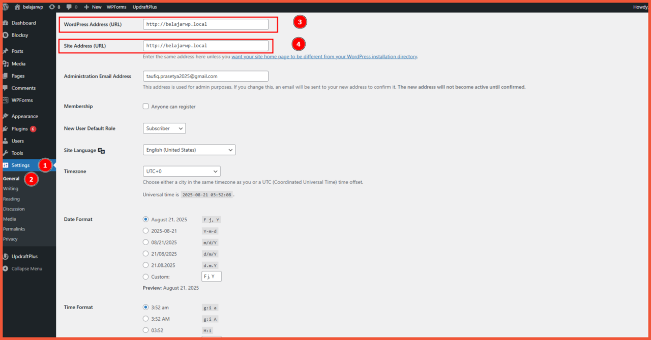 Update URL dari menu pengaturan WordPress