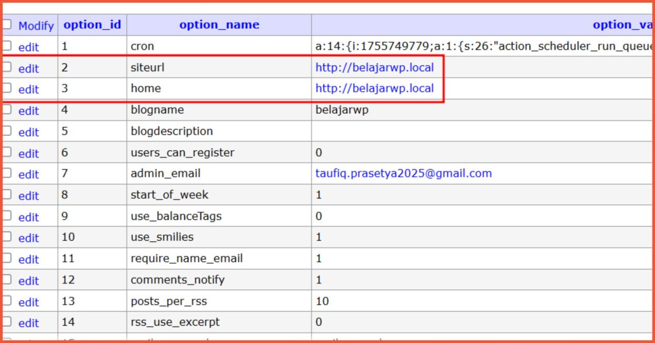 Ubah domain via phpMyadmin