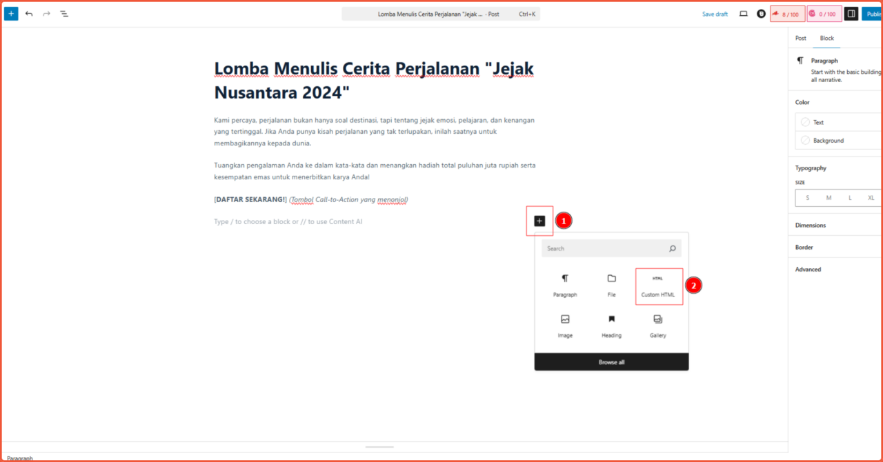 cara memasukkan Google Forms di WordPress menggunakan Gutenberg