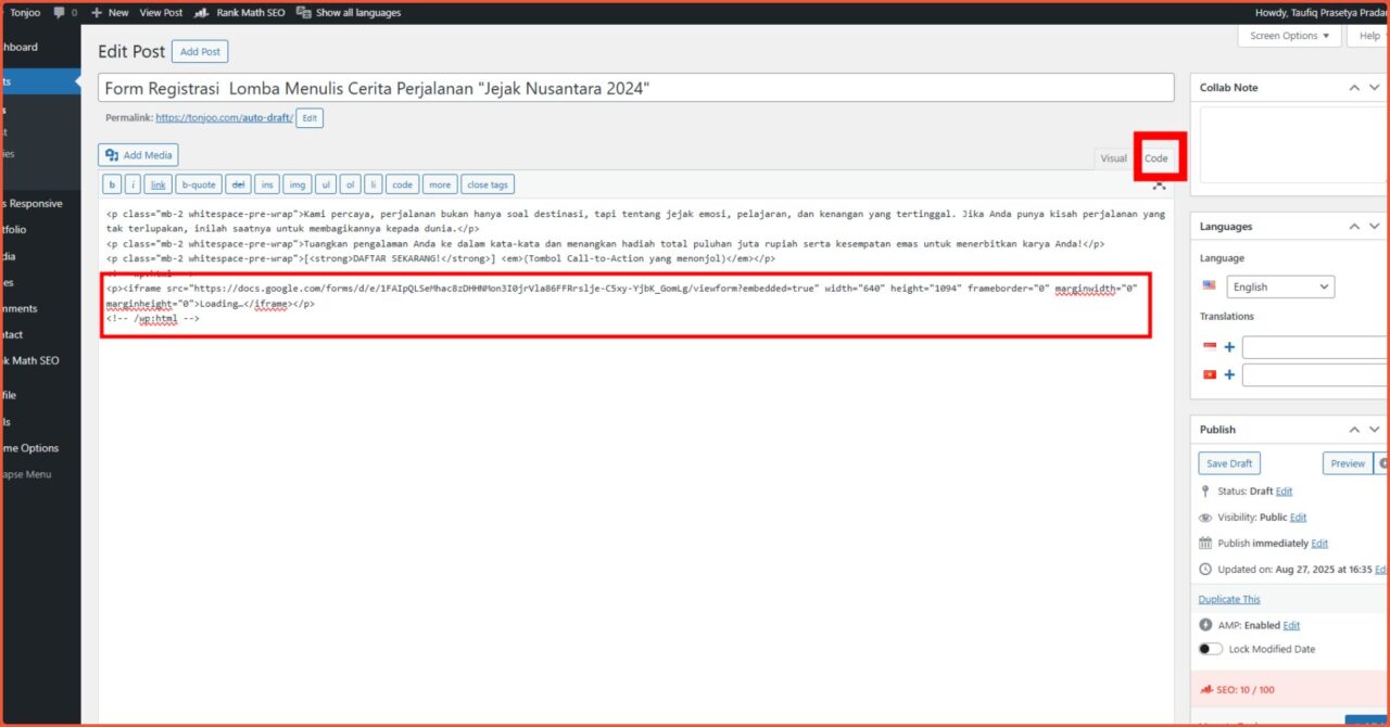 embed Google Forms
