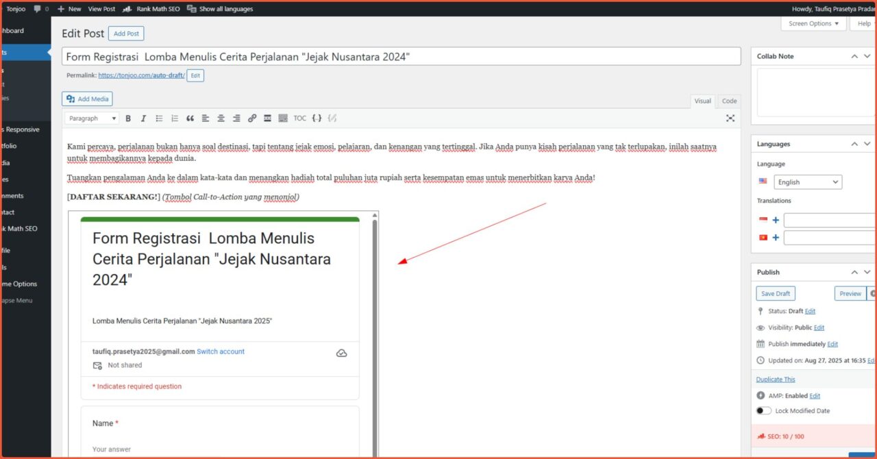 embed Google Forms