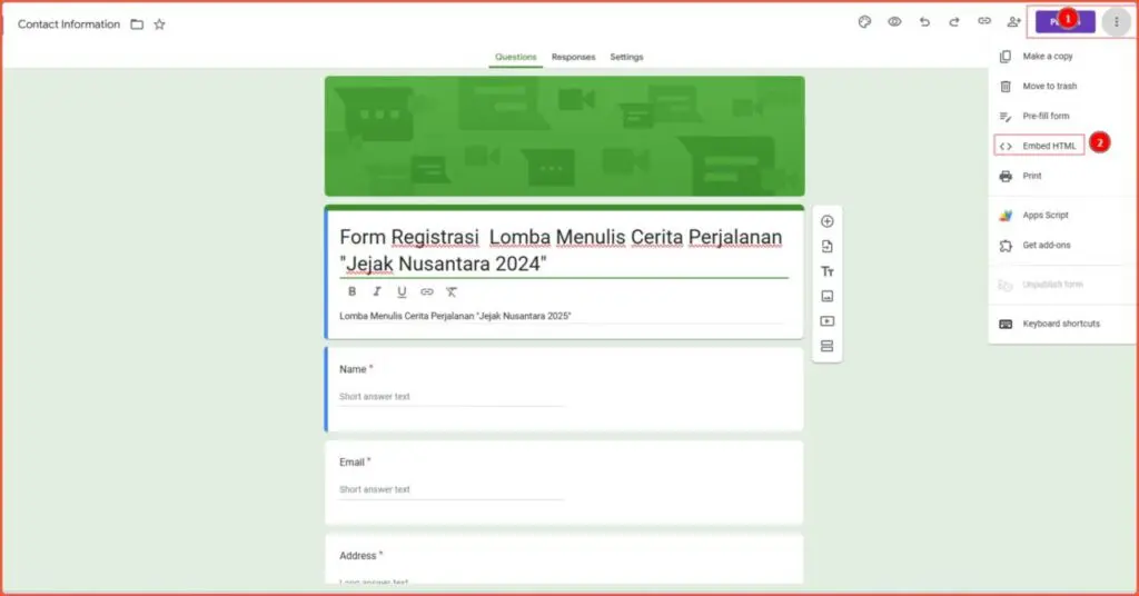 Example of a registration form for a travel story writing contest. 