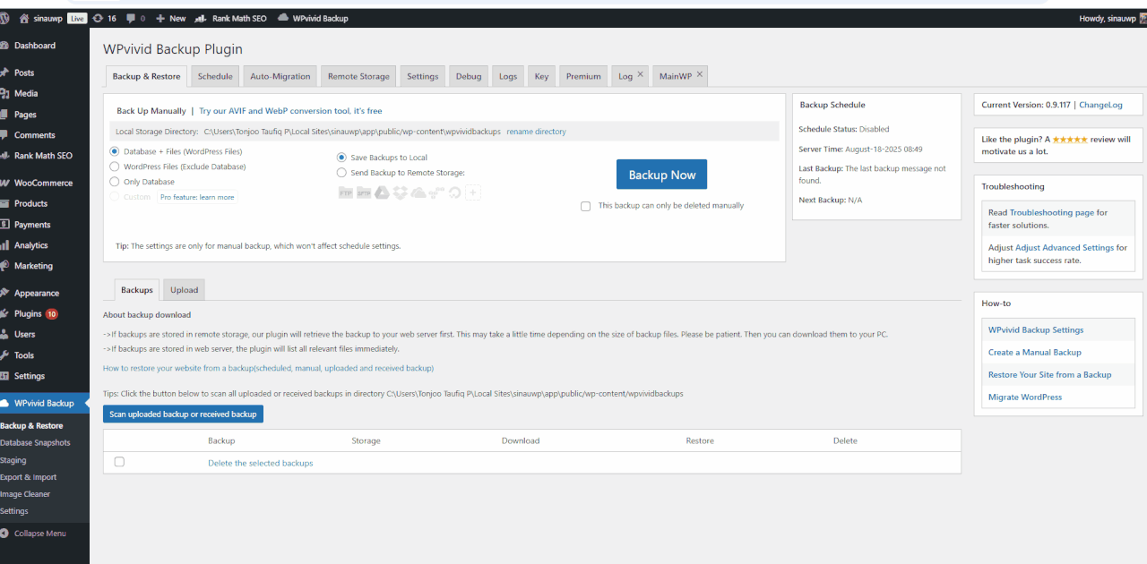 WPvivid Backup