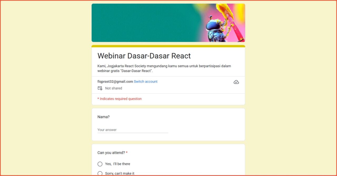 Contoh form pendaftaran webinar gratis.