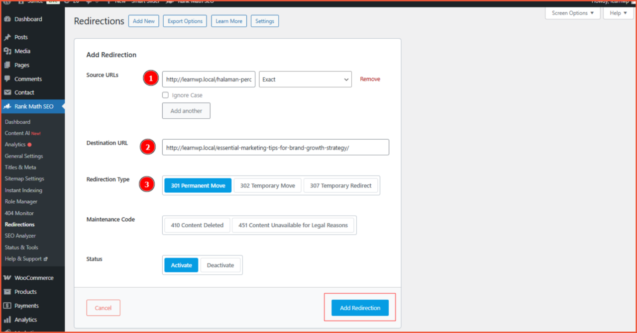 Add a New Redirect