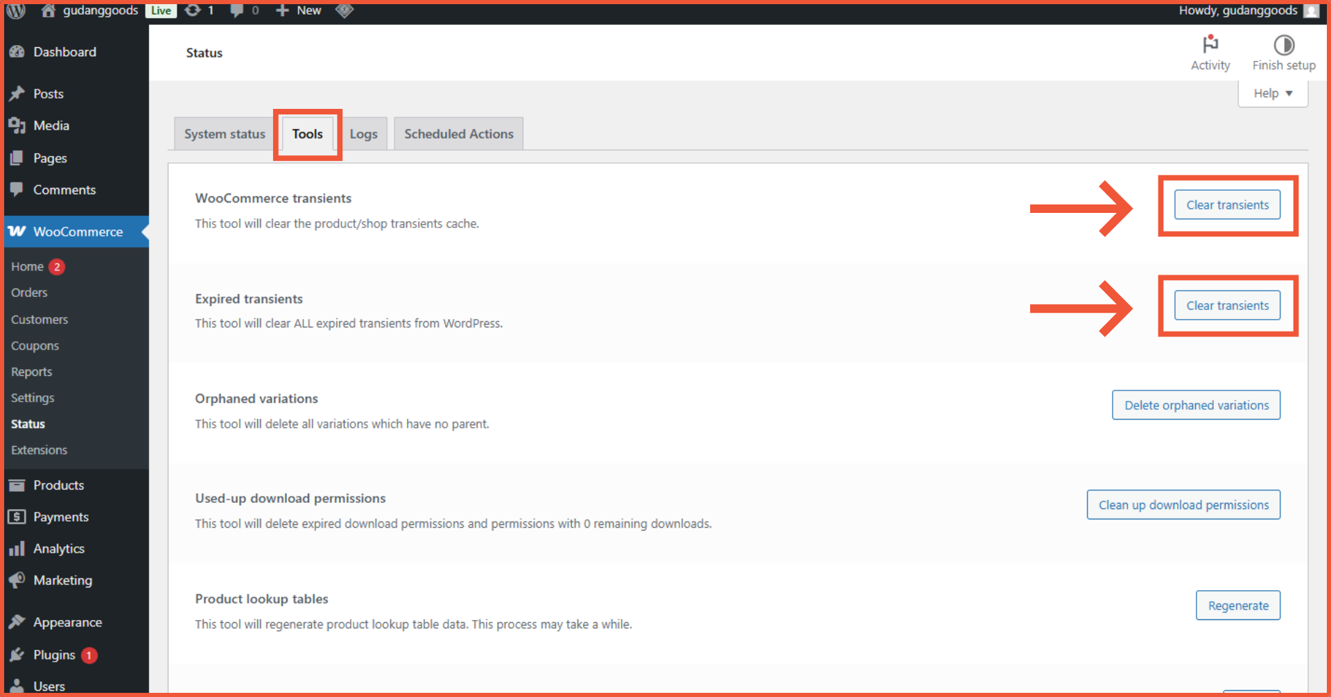 cara clear cache WooCommerce